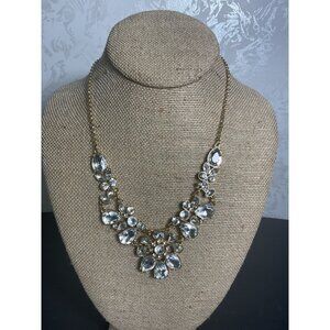Charming Charlie Gold & Clear Crystal Statement Necklace With Adjustable Chain